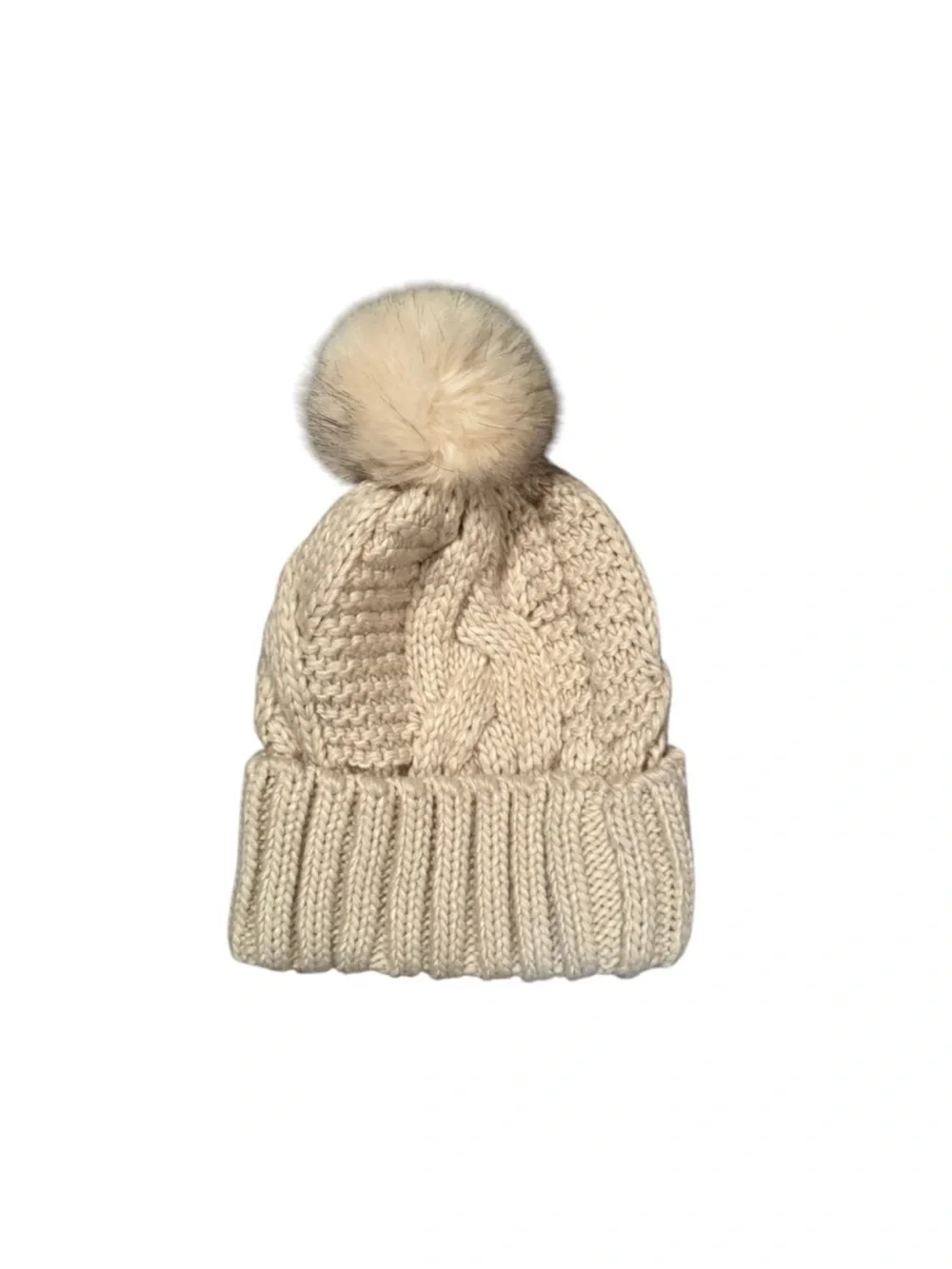 Cream Cozy Cable Knit Pom Pom Beanie